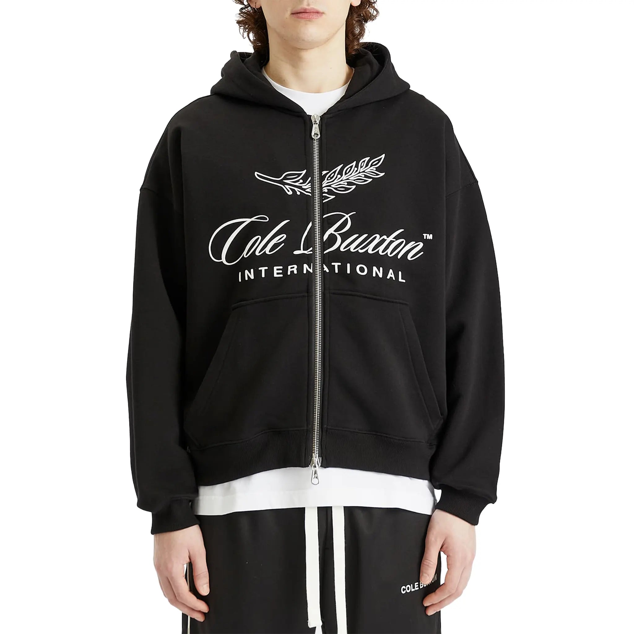 Model Front View of Cole Buxton International Black Zip Up Hoodie